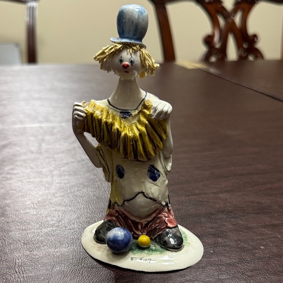 Vintage Pastel Ceramica Lino Zampiva Italian Clown Figurine with Accordion